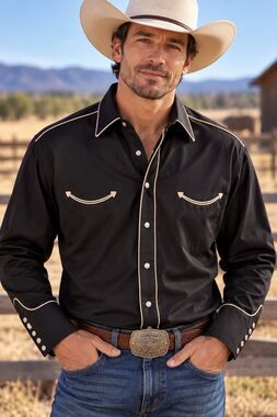 Rockmount Ranch Wear Black Western Shirt Smile Pockets NWT Men’s L